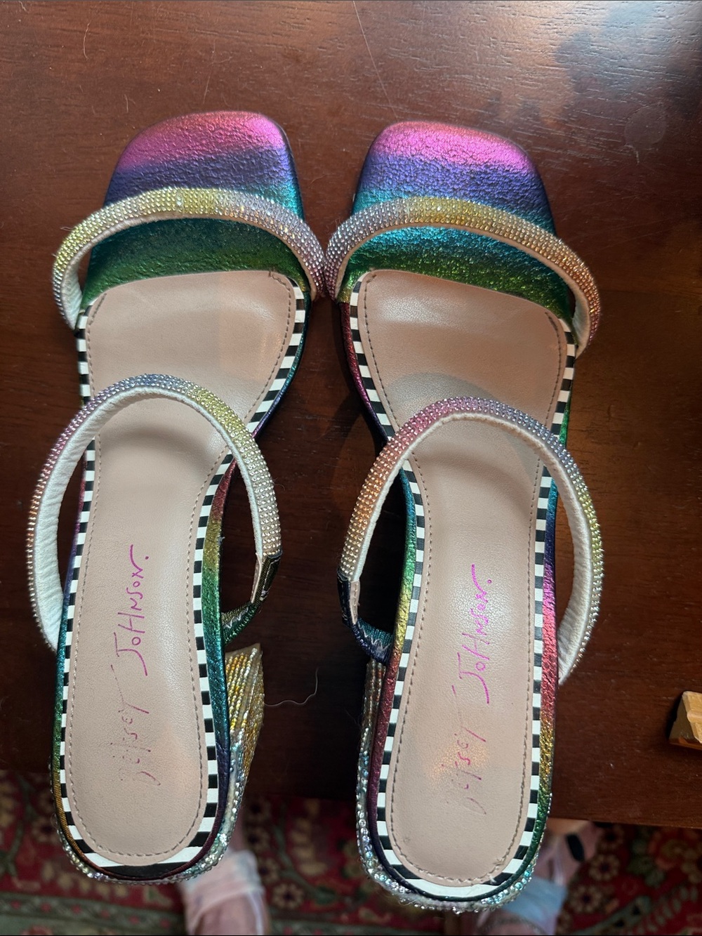 Betsey Johnson Multicolor Rainbow Gem-Embellished Heeled Sandals 8M